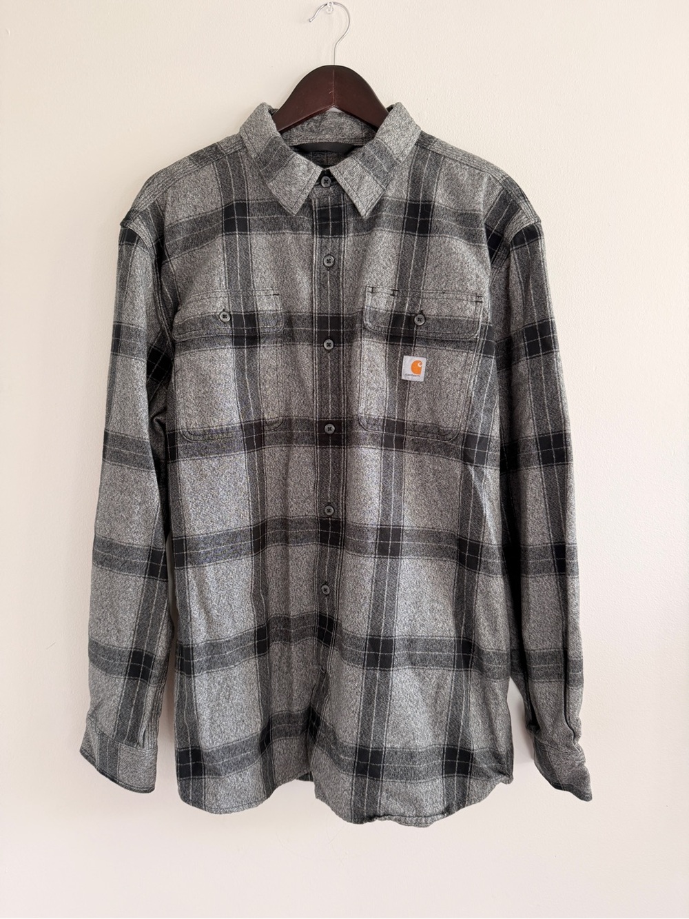 Carhartt Loose Fit Heavyweight Flannel Long-Sleeve Plaid Shirt Plaid Shirt Gray
